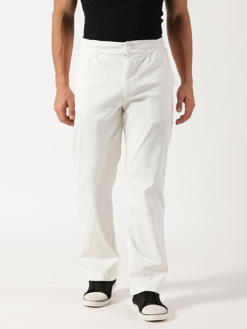 Men Pull Up Pant Jeans White