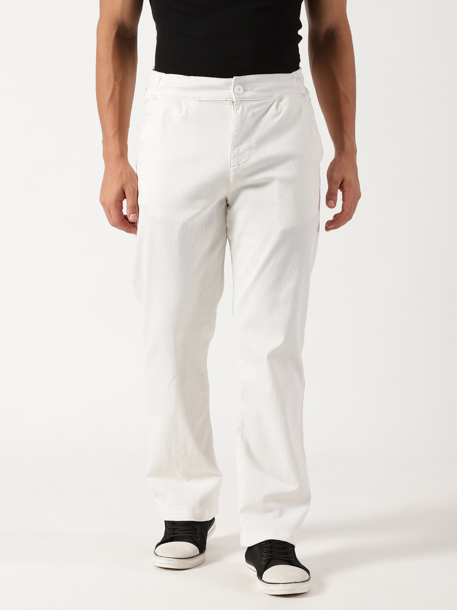 Men Pull Up Pant Jeans White
