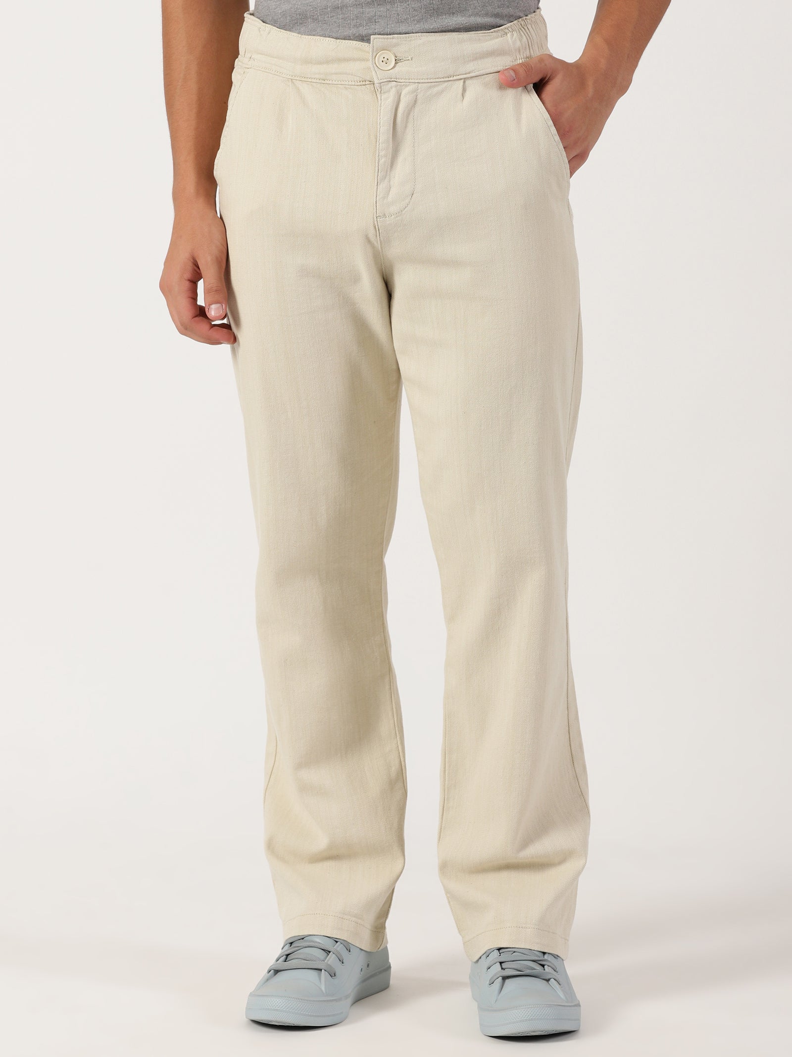 Men Pull Up Pant Non Denim Off White