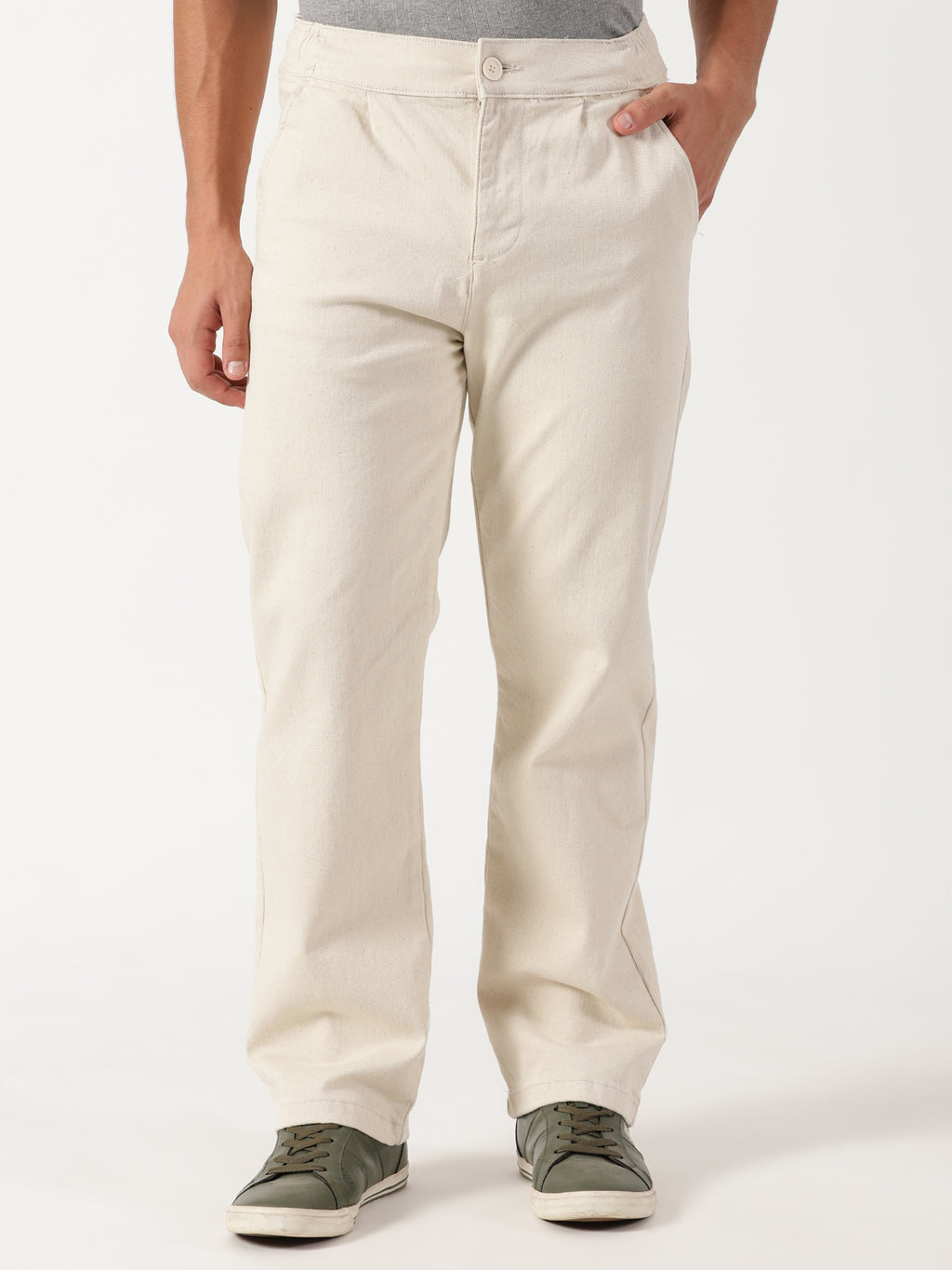 Men Pull Up Pant Non Denim Off White