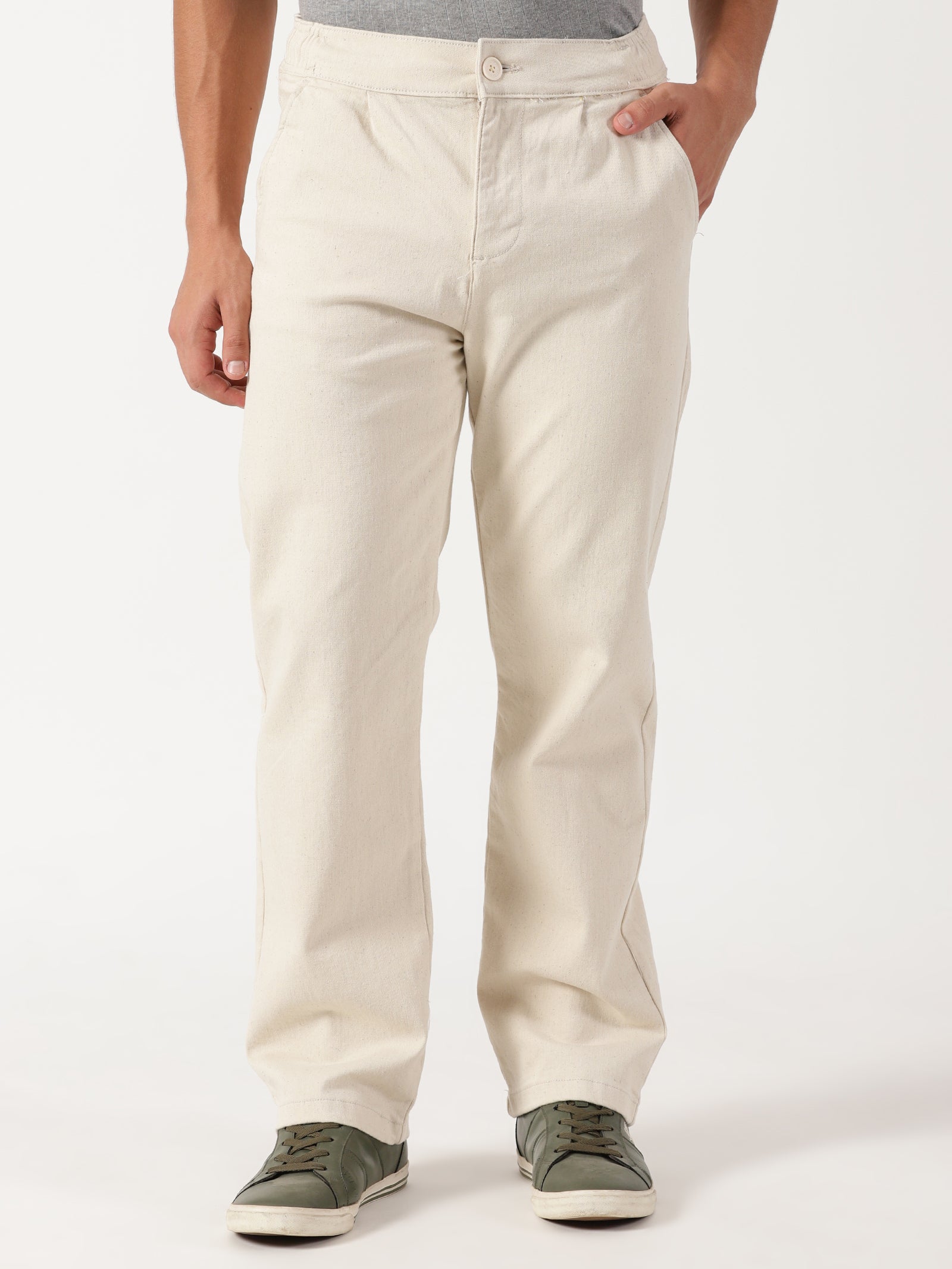 Men Pull Up Pant Non Denim Off White