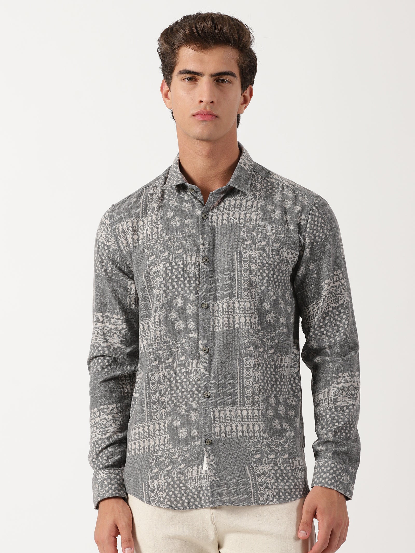 Men Slim Fit Shirt Light Green