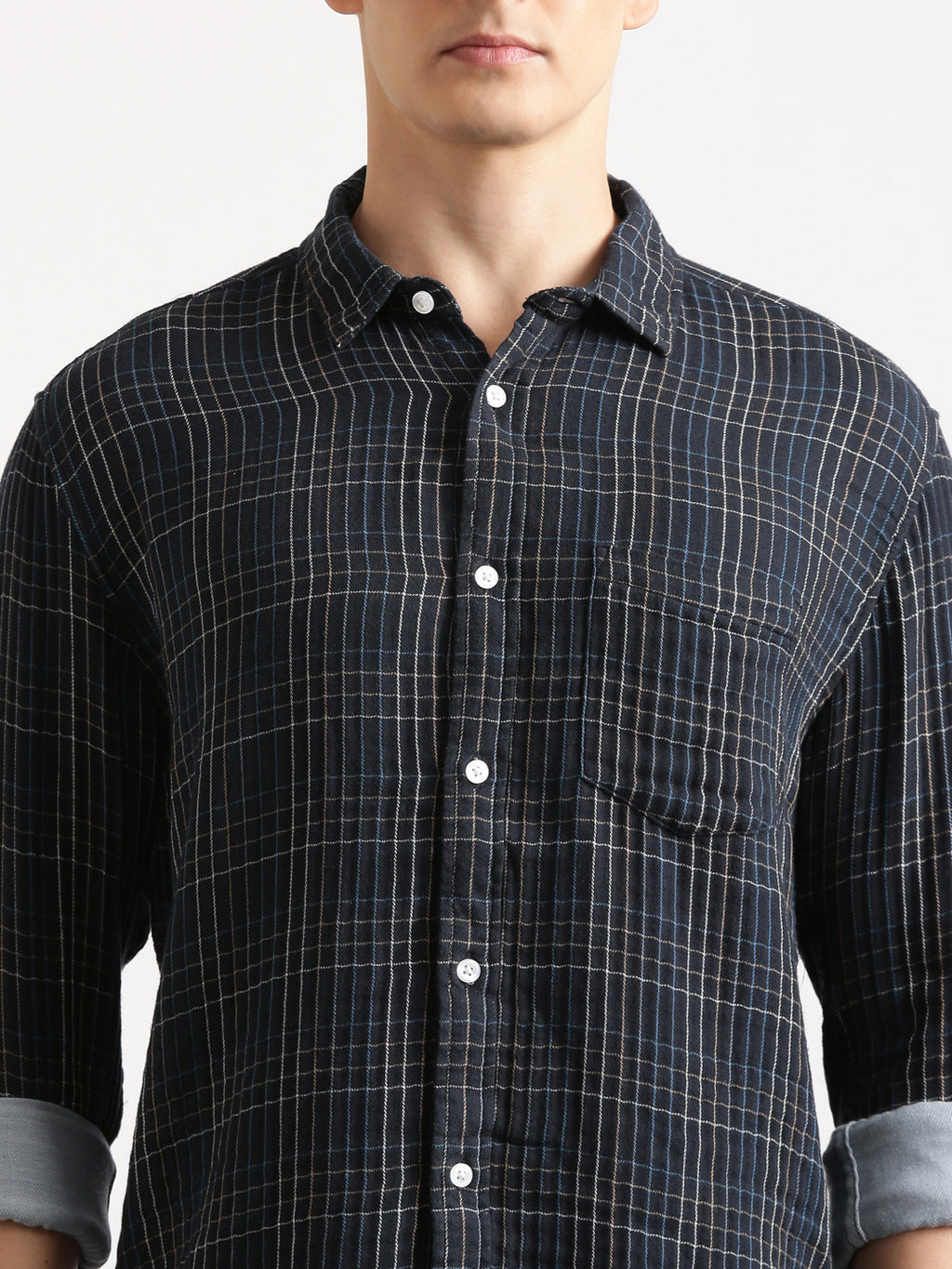Mid Night Blue Cheks Regular Fit Shirt