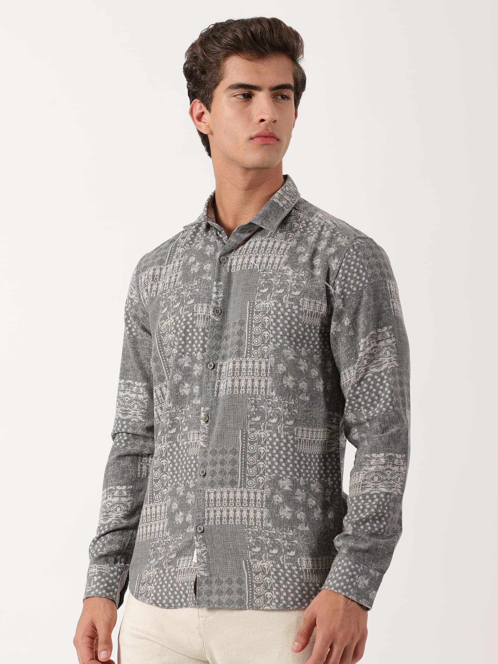 Men Slim Fit Shirt Light Green