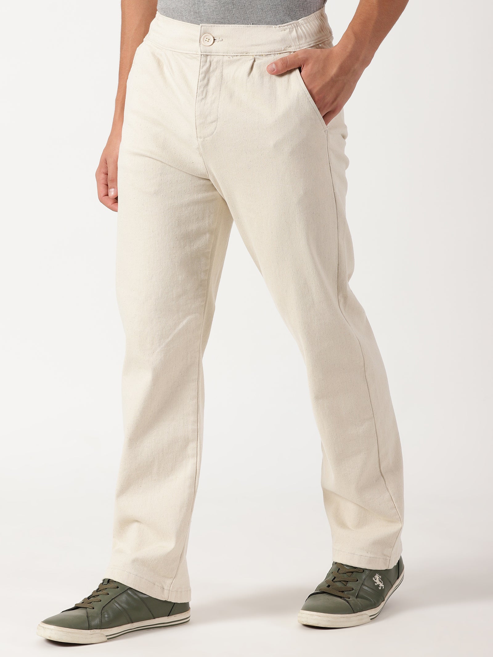 Men Pull Up Pant Non Denim Off White