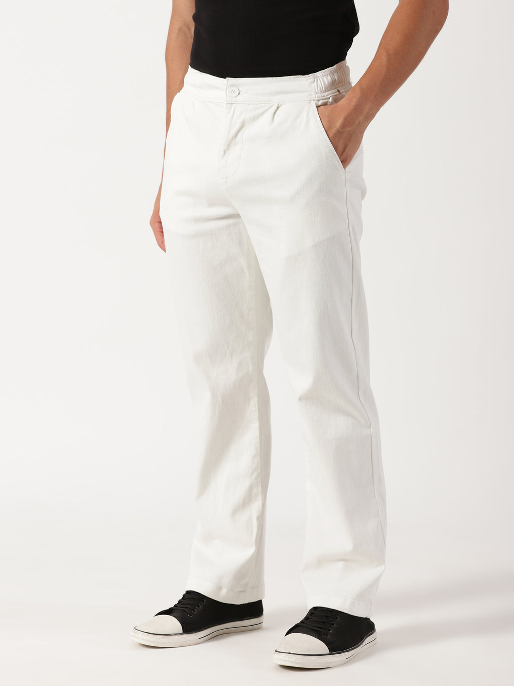 Men Pull Up Pant Jeans White