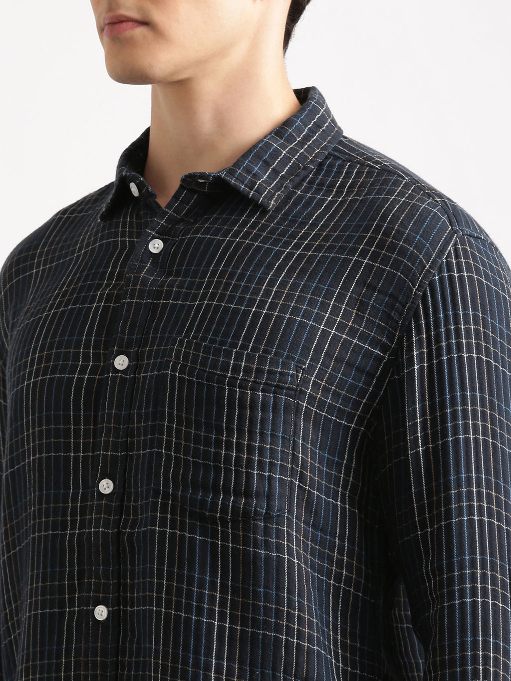 Mid Night Blue Cheks Regular Fit Shirt