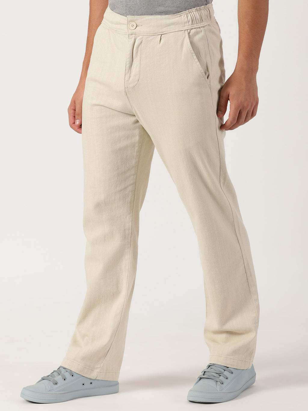 Men Pull Up Pant Non Denim Off White