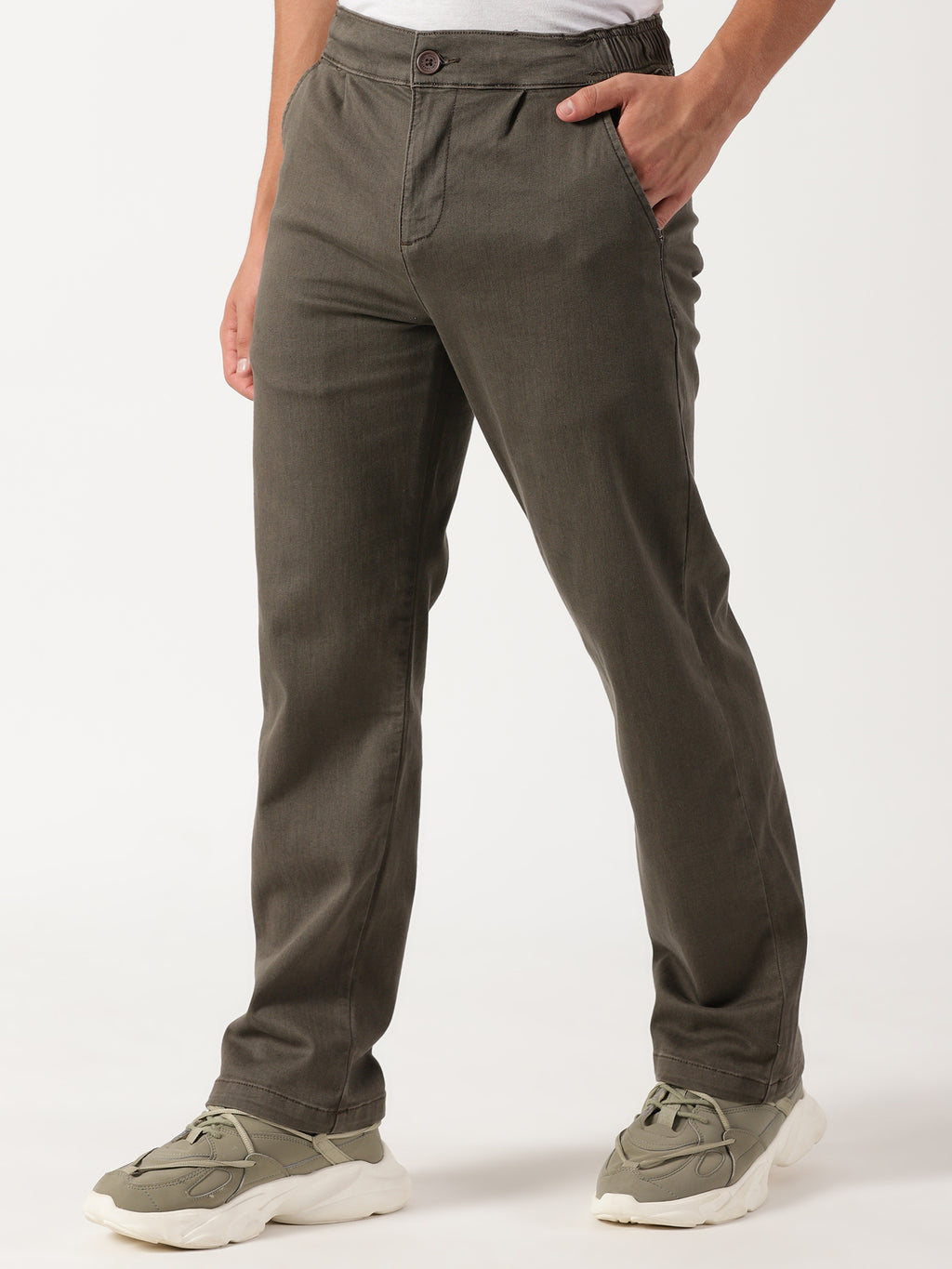 Men Pull Up Pant Jeans Brown
