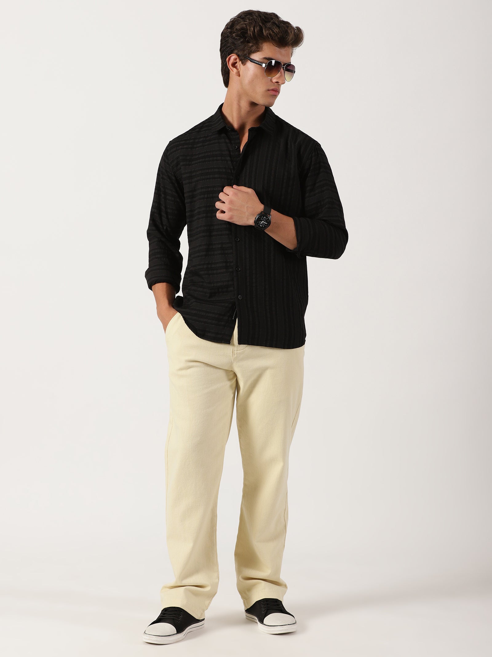 Men Pull Up Pant Non Denim Off White