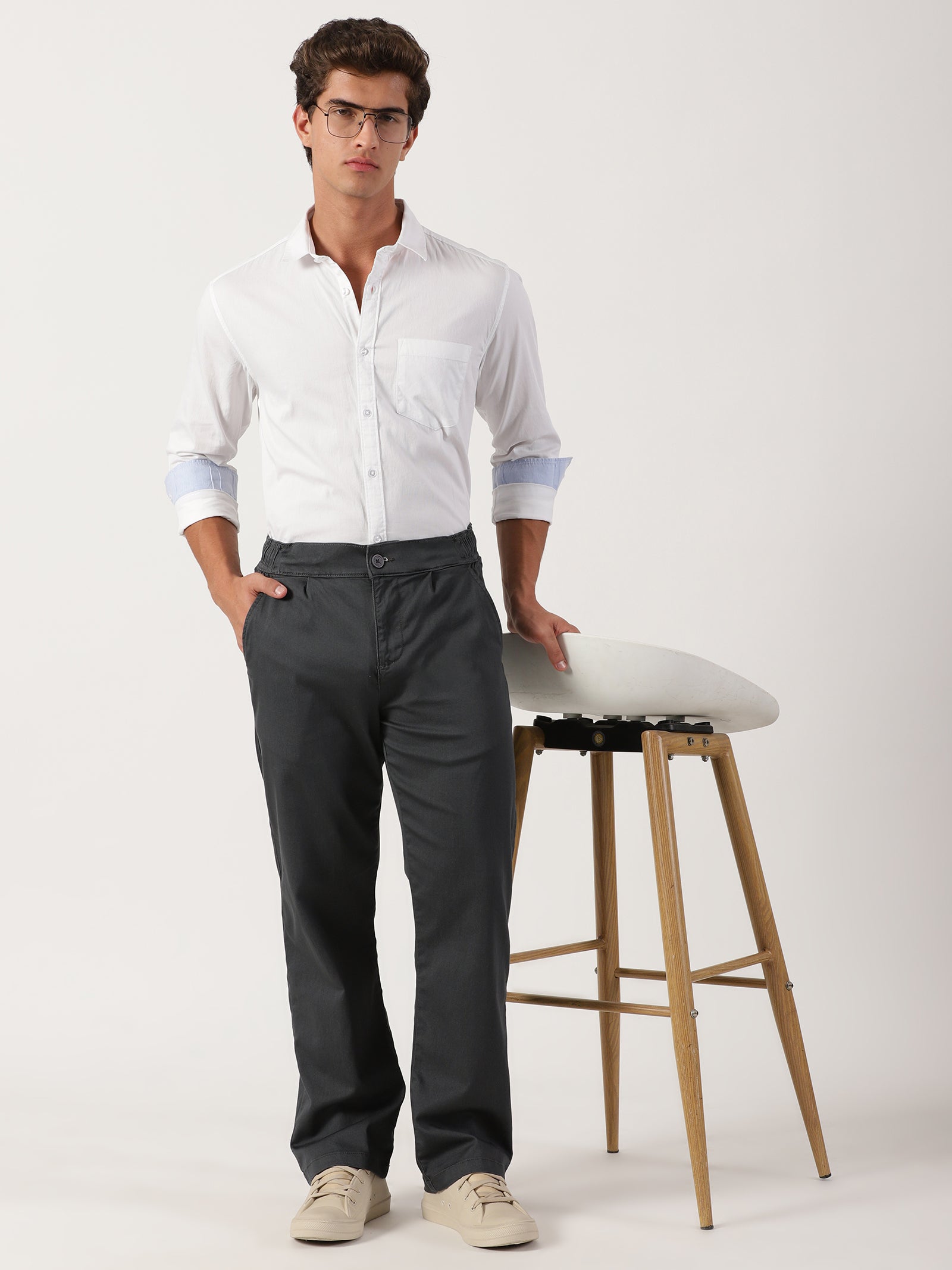 Men Pull Up Pant Jeans Grey