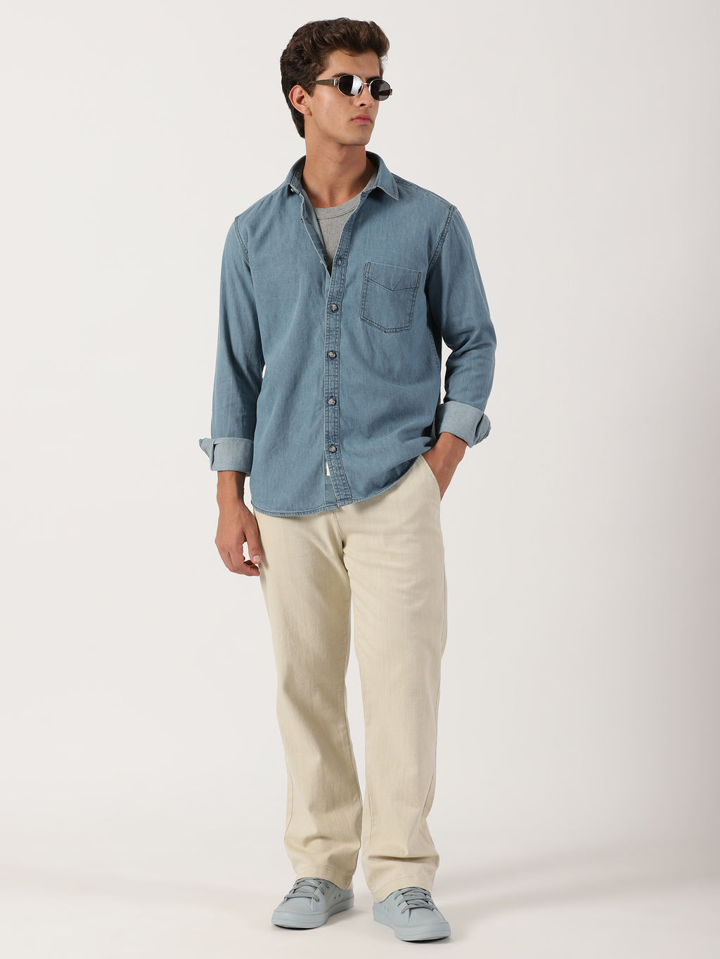 Men Pull Up Pant Non Denim Off White