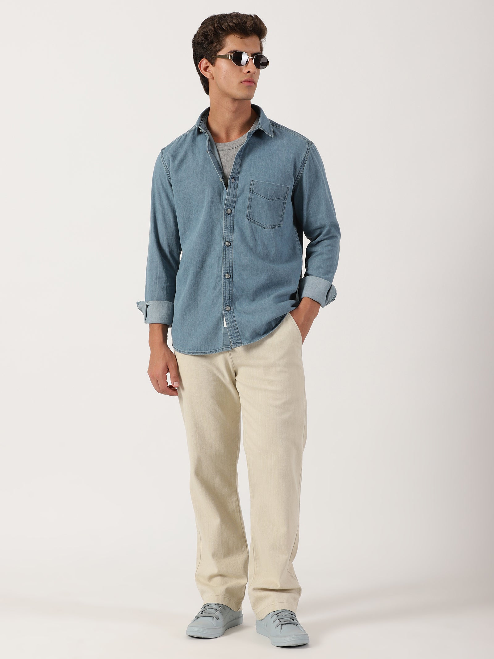 Men Pull Up Pant Non Denim Off White