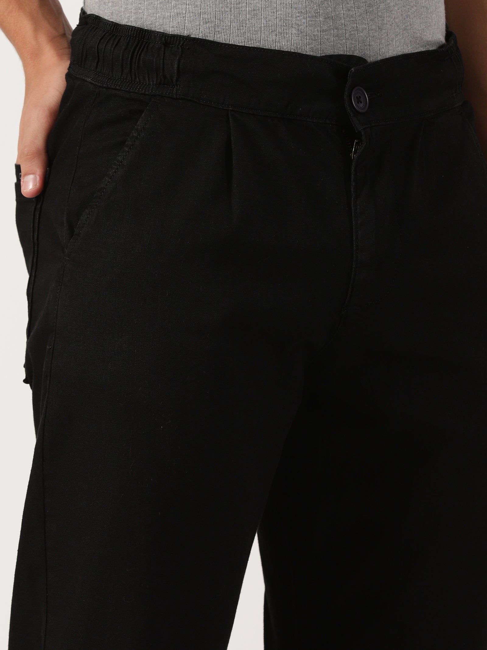 Men Pull Up Pant Non Denim Black