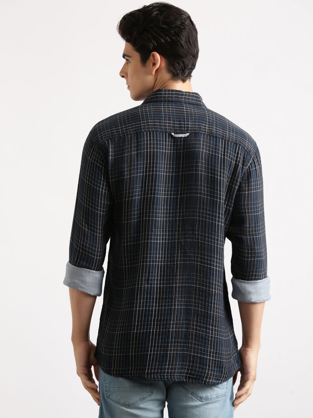 Mid Night Blue Cheks Regular Fit Shirt